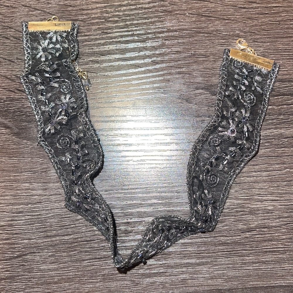 Silver Black Embroidered Choker